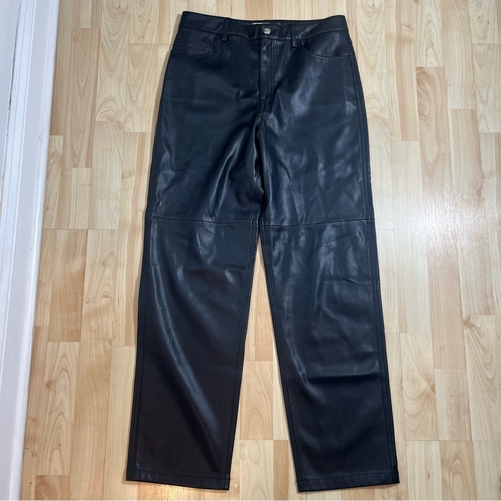 Mango MNG Women's Leather Effect High Waist Straight Pants Size 6